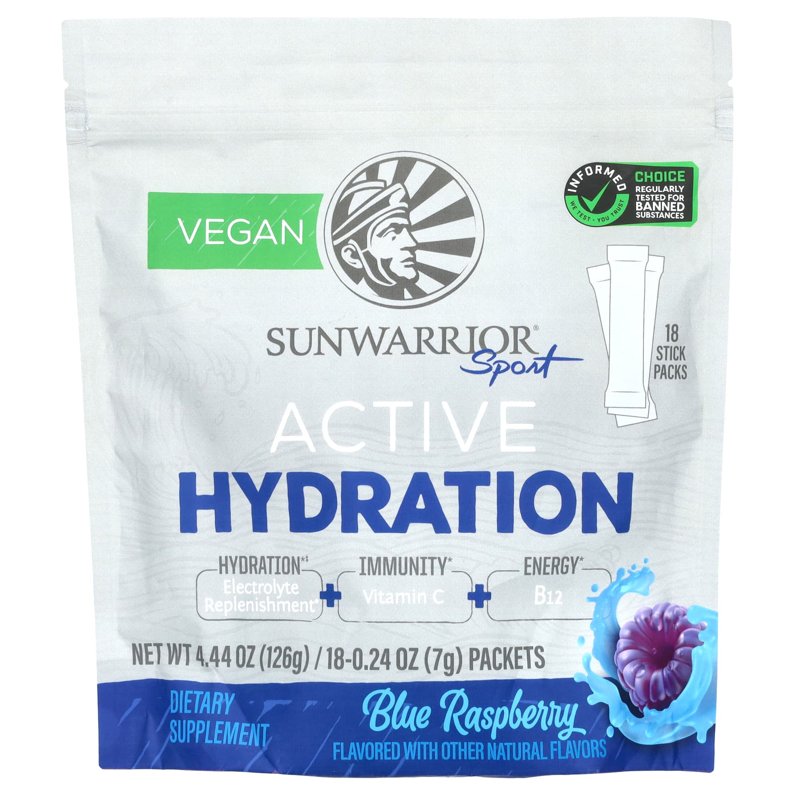 

Sport, Active Hydration, Blue Raspberry, 18 Packs, 7G (0.24Oz) Each
