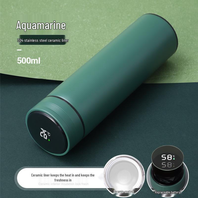 Smart Ceramic-Lined 304 Stainless Steel Insulated Cup - Simple Solid Color, Straight Body, Portable Office Gift.