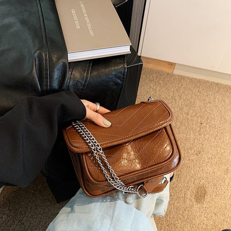 High-end Women's Bags Autumn New Trendy and Versatile Textured Chain Messenger Bags Fashionable Shoulder Bags