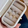 18K Gold-Plated S925 Sterling Silver Cross Stud Earrings with Pave Diamonds - Korean Style, Light Luxury Design