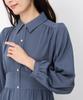 Mishmash MM447415 BLUE Shirt Dress with Front Waist Puff Long Simple Design Women's Buttons, Opening, Belt, Sleeves, Length, Basic,