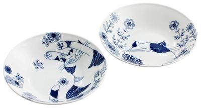 Keramik Indigo Ronron und Miu Paar Curry Set Weiß Größe Ungefähr 22,5 H5 13481