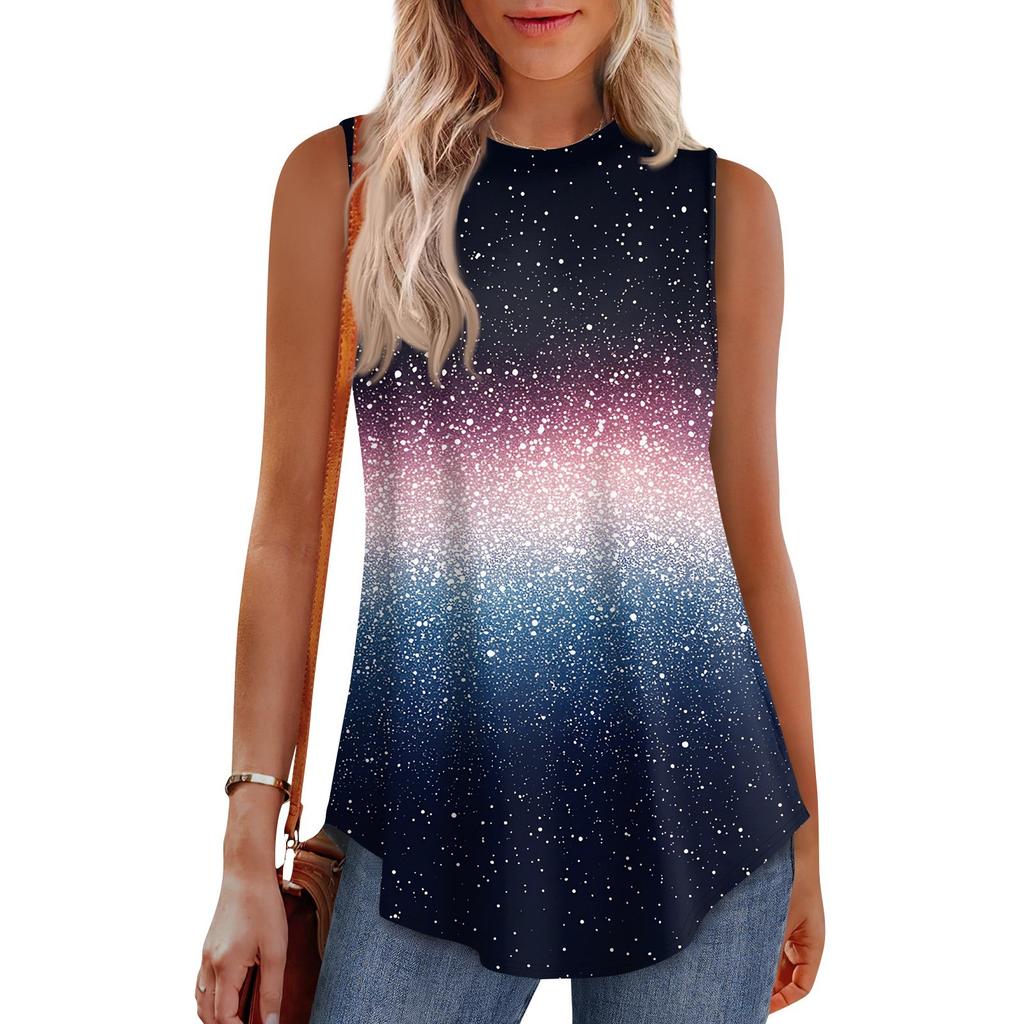 Dámská móda Ležérní vesta bez rukávů Vintage potisk bez rukávů s výstřihem a výstřihem