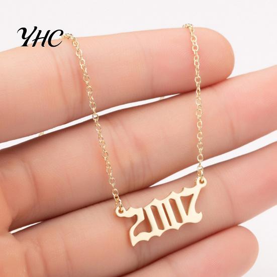 1980-2019 Birth Year Number Charm Pendant Stainless Steel Chain Necklace Jewelry