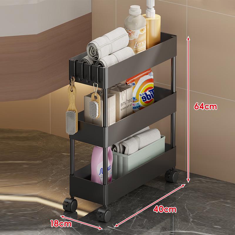 Compact Bathroom Trolley: Slim Floor-Standing Storage Rack for Narrow Spaces and Toilet Side