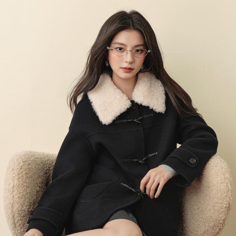 SEIFINI Women's Fur Collar Toggle Button Wool Blend Coat