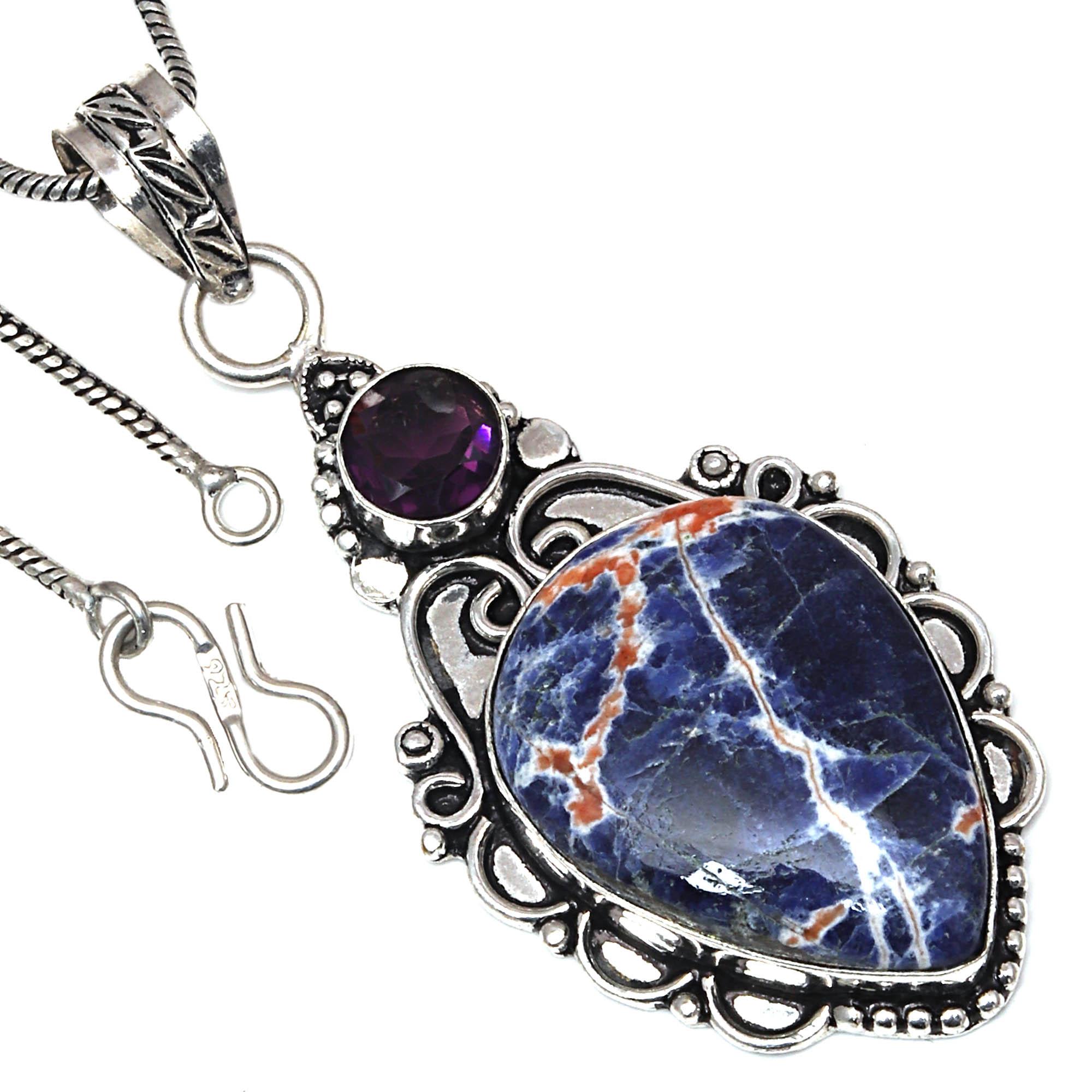 

Pendant Sodalite Amethyst Gemstone Valentine Day Gift Silver Jewelry 2.5
