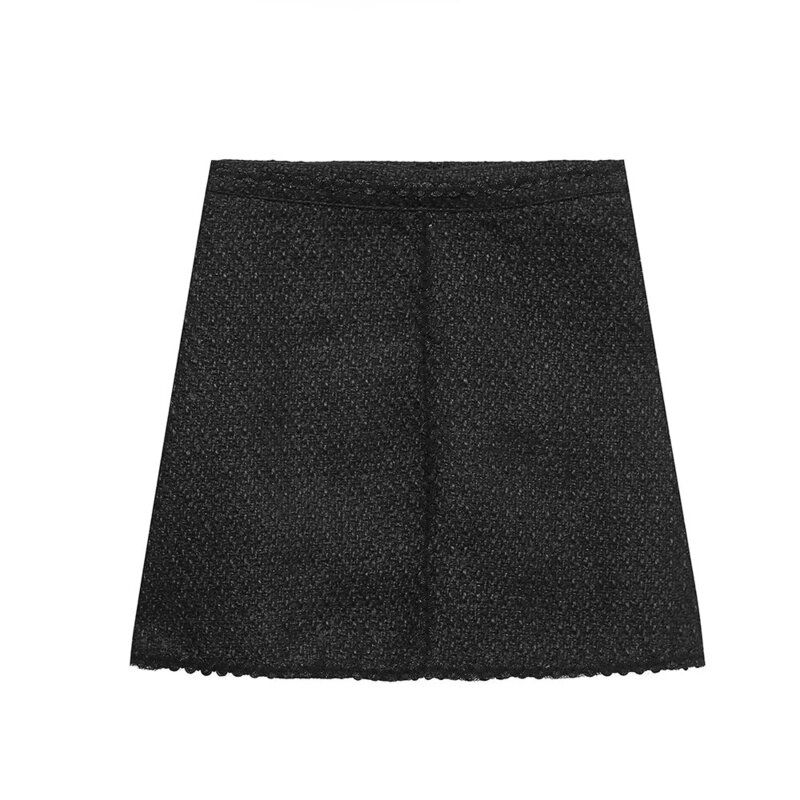 

Мода Ветер Зима Декорированный Ряд Пуговиц Черный Длинный Рукав Текстура Костюм Верхняя Одежда Высокая Талия Мини-юбка 4786045 800 Skirt L