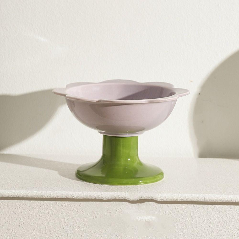 With Flower Design Cat Bowl Ceramic Dog Food Feeding Basin Pet High Foot Bowl  Kitten Puppy