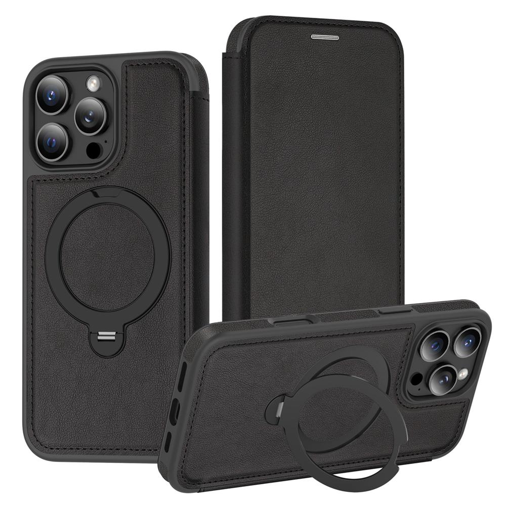 KEYSION PU Leather Flip Wallet Case for iPhone 11 12 13 14 Pro Max 14 Plus Cards Slots Magnetic 360 Ring Stand Phone Back Cover