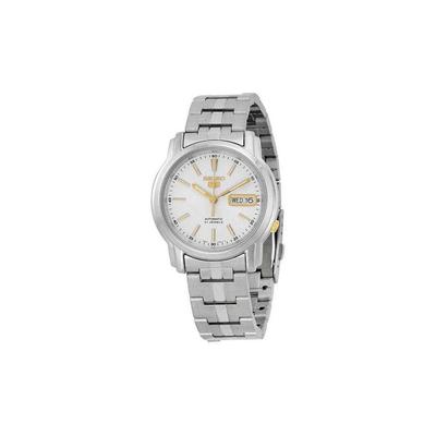 No. 5 Series Waterproof 24-hour Indication Luminous White Dial Golden Hour Markers Quartz Steel Strap Men's Watch White Dial SNKL77K1