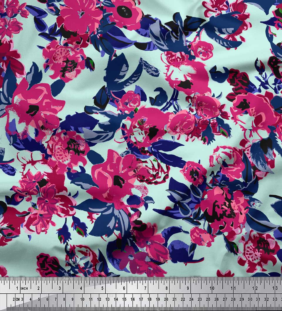 

Тканина Soimoi Blue Poly Crepe Художні принти на тканині з листя та квітів на метр 42 дюйма 42 Inch Wide - Poly Crepe зелений