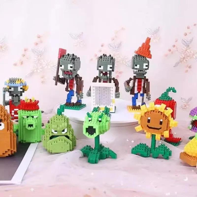 Non-Toxic Plants Vs Zombies Blocks Small Cartoon Mini Building Block Peashooter Sunflower Chomper Assemble Action Model Doll Toy For Kids