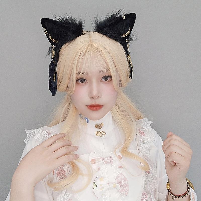 Feather Hair Accessories Cute Plush Pendant Metal Headdress Cos Comic Show Props Lolita Wolf Ear Headband