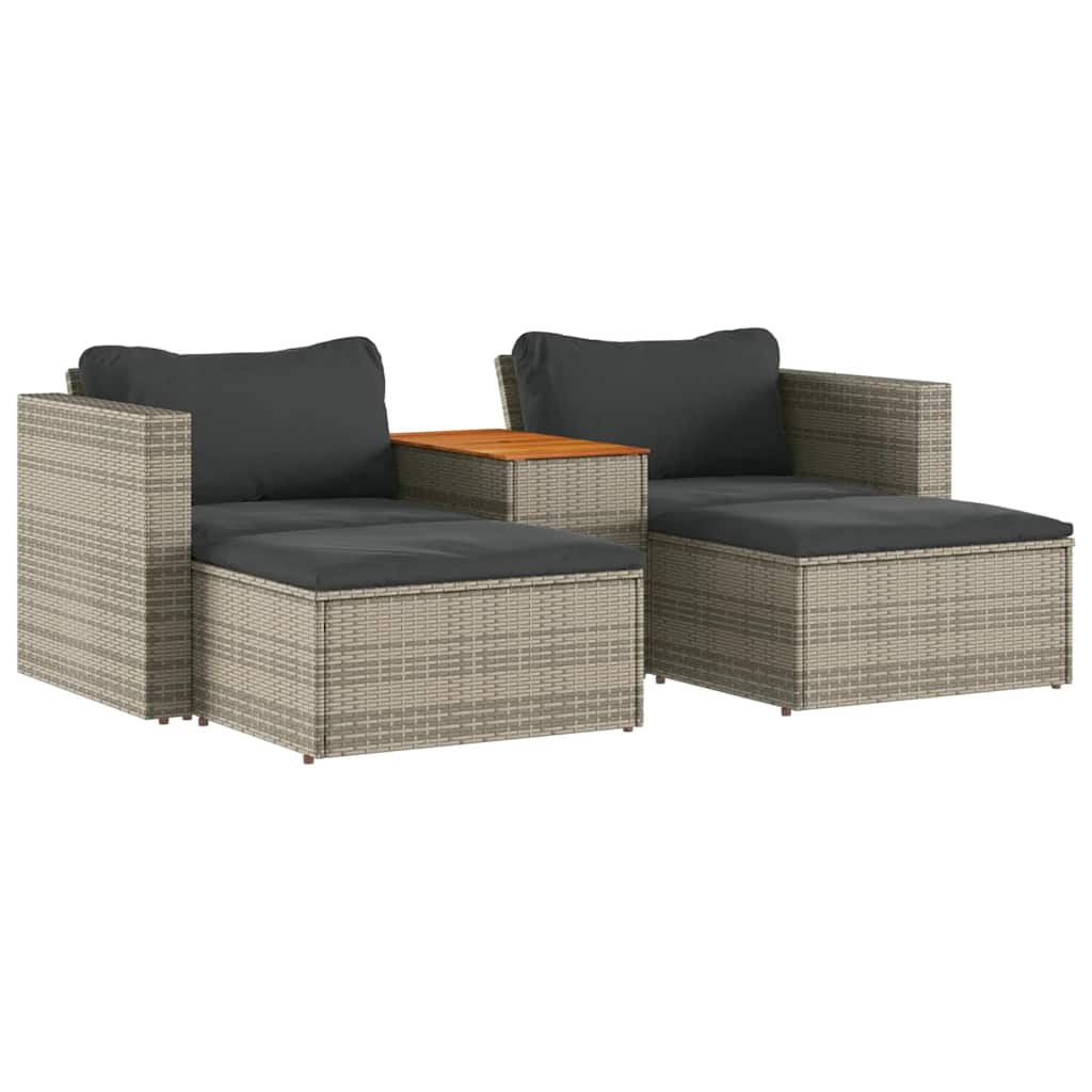 5 Piece Garden Sofa Set with Cushions Grey Poly Rattan & Acacia