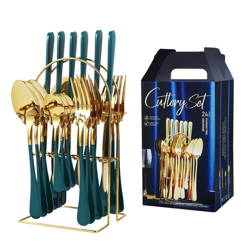 24-teiliges Luxus-Geschirr-Besteck-Set, Edelstahl-Geschirr-Set, Gold-Geschirr-Set, Messer, Gabel, Löffel, Spülmaschinen-Geschirr