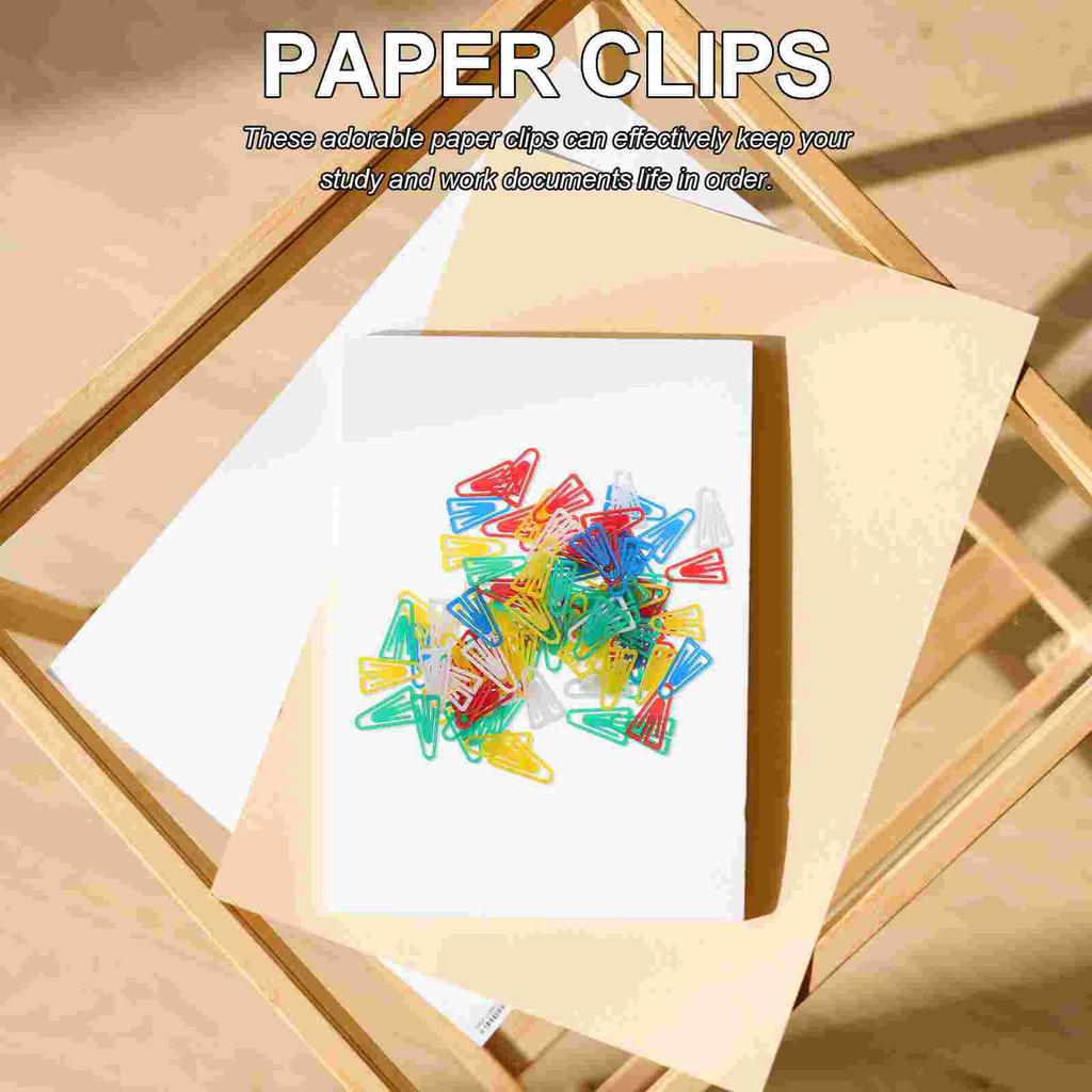 100 Pcs Triangular Paper Clip Small Clips Office Supplies Small Multi-function Paper Clips Desk Convenient Plastic Accessories