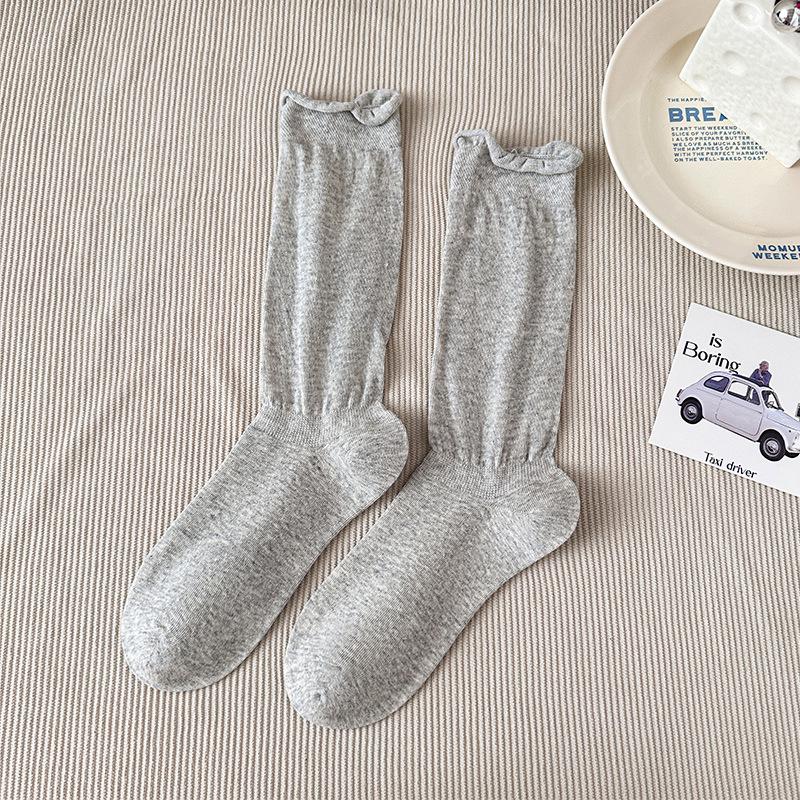 Gray Ballet Scrunched Over-the-Knee Socks for Women - Spring/Autumn Calf-Length with Miu Style Label