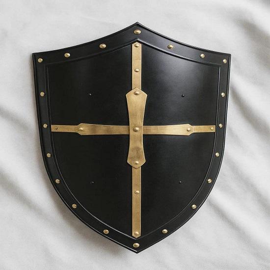 Mittelalterlicher Ritter Schild Wanddekoration 68,58 cm Handgefertigt Schwarz Messing Schild