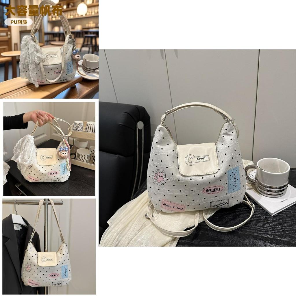 Minimally Polka Dot Letter Pattern Women Casual Shoulder Bag With Shelliemay Pendant For Daily Use