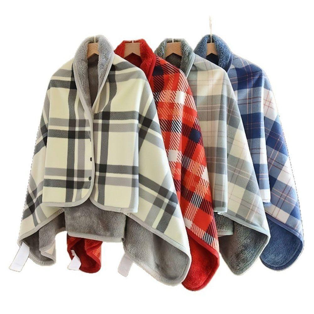 Flannel Wearable Shawl Blanket Winter Thick Plaid Blanket  for Women and Office Use