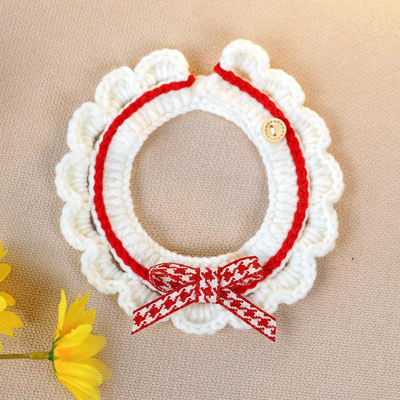 Cute Pet Cat Saliva Towel Hand-knitted Adjustable Kitten Cat Puppy Bow-knot Collar Pet Cat Decorative Collar Kitten Accessories