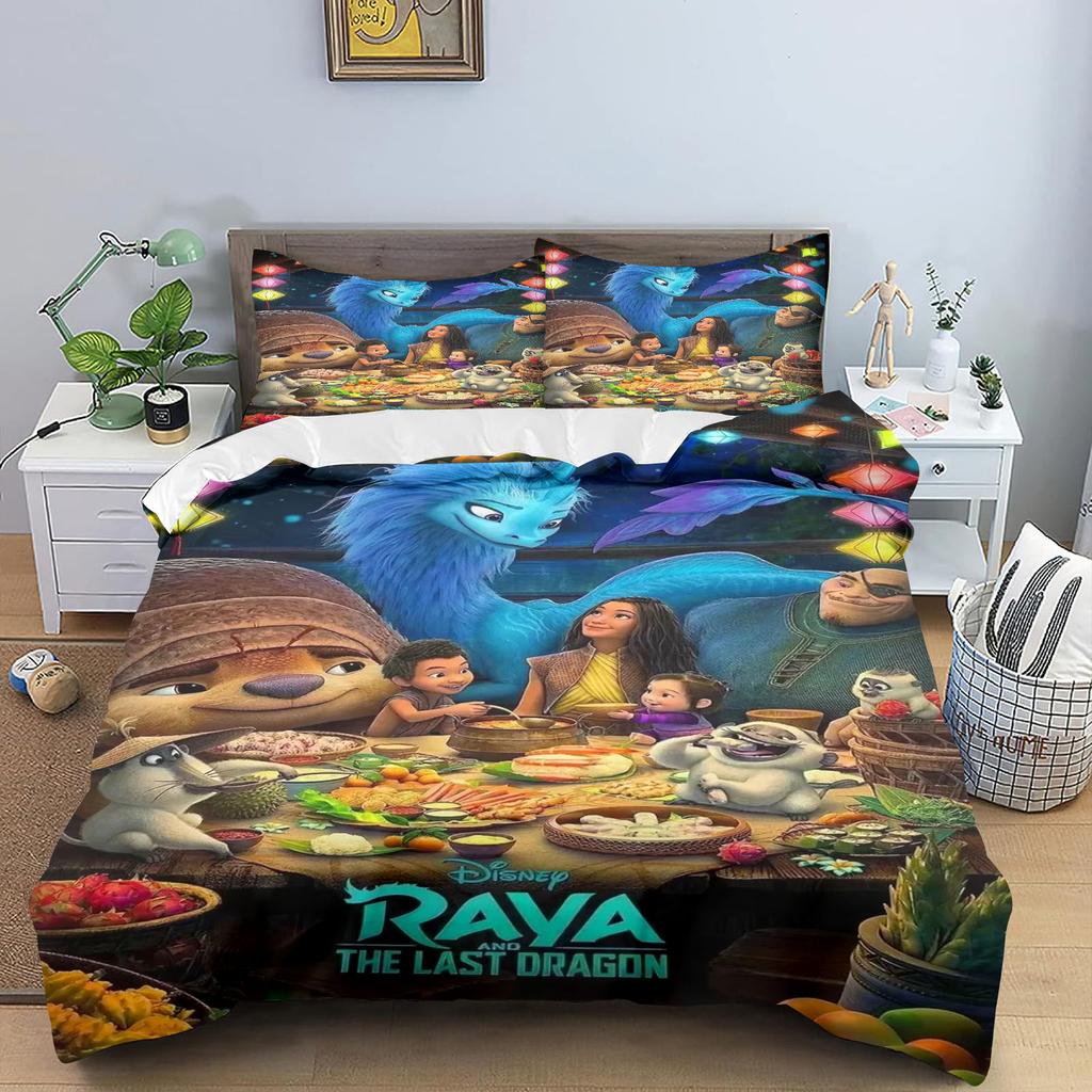 Raya and The Last Drag Comforte Bedroom Printed Cartoon Quilt Cover Bedding Set With Pillowcase Suitable For Children And Adults
