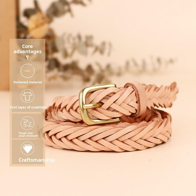 Handmade Braided Leather Belt - Italian Top Grain Cowhide Women's Belt - Full Grain Genuine Leather Belt