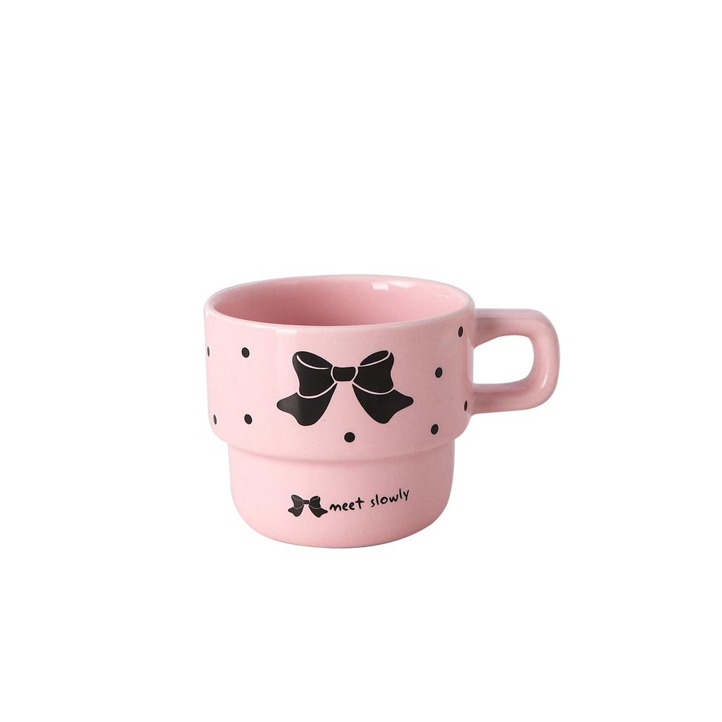 Bow Ins Style High Value Ceramic Stacked Cup Office Girls Coffee Cup Household Ceramic Coffee Cup Plate