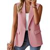 Damen Blazer Ärmellos mit Revers Kragen Schmale Passform Elegant Polyester Weste Ein Knopf Einfarbig Büro Oberteil