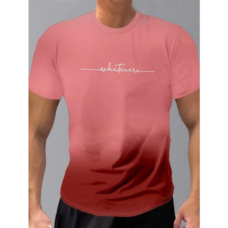Summer Round Neck 3D Gradient Letters Print Top Fashionable Casual Short Sleeved Men's T-shirts