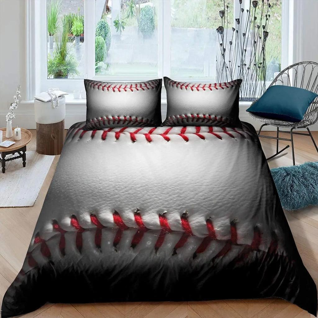 Poszwa na kołdrę 3D Sports Baseball Motyw Gier Sportowych Piłka Zestaw Pościeli Złoty Płomień Poliestrowa Poszwa na Kołdrę Pełny Rozmiar Dzieci Chłopcy