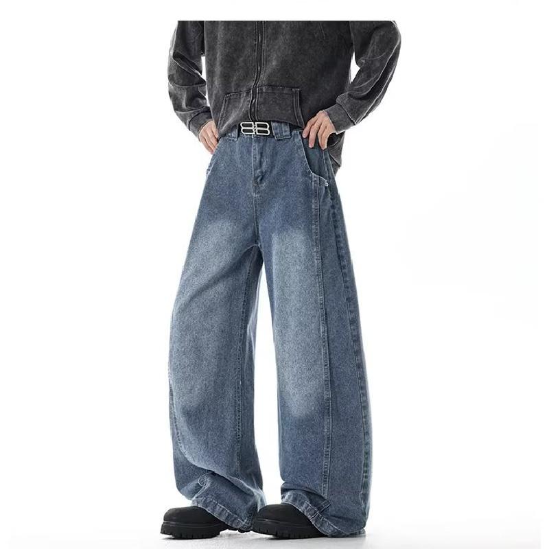 2026 New Fashion Washed Denim Jeans for Men, Wide-Leg Loose Straight Casual Trousers