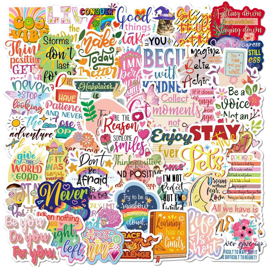 50 Motivational English Text Ins Style Cartoon Graffiti Stickers DIY Handbook Decorative Stickers