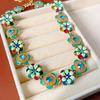 Vintage Enamel Floral Necklace Earrings Bracelet Set Retro Luxury Court Style Jewelry