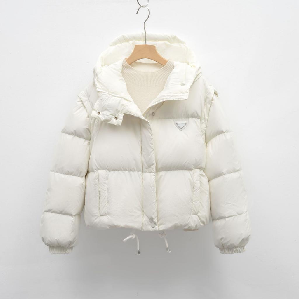 Color Sólido Mangas Removibles Ropa de Algodón Acolchada para Mujer Invierno Nuevo Diseño Chaleco Corto Ropa Acolchada con Capucha