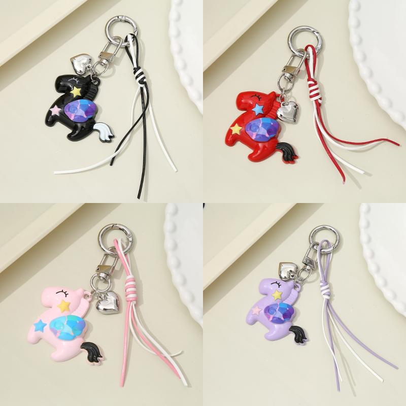 Cute Colorful Star Pony Bead Pendant Keychain Creative Horses Mobile Phone Rope Backpack Decoration Pendant Accessories Gift