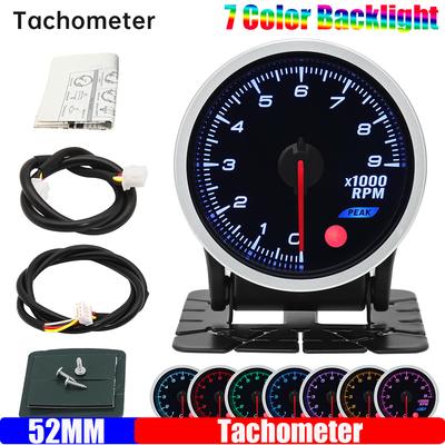 7 Color Light 52mm Tachometer Water Oil Temperature Oil Press Meter Air Fuel Ratio Vacuum Turbo Boost Gauge for Gasoline Car 12V