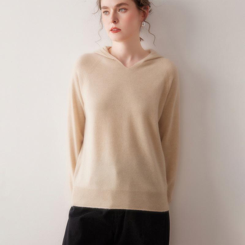 Lekasha Women's 100% Cashmere Knitted Hooded Pullover - Autumn/Winter Collection
