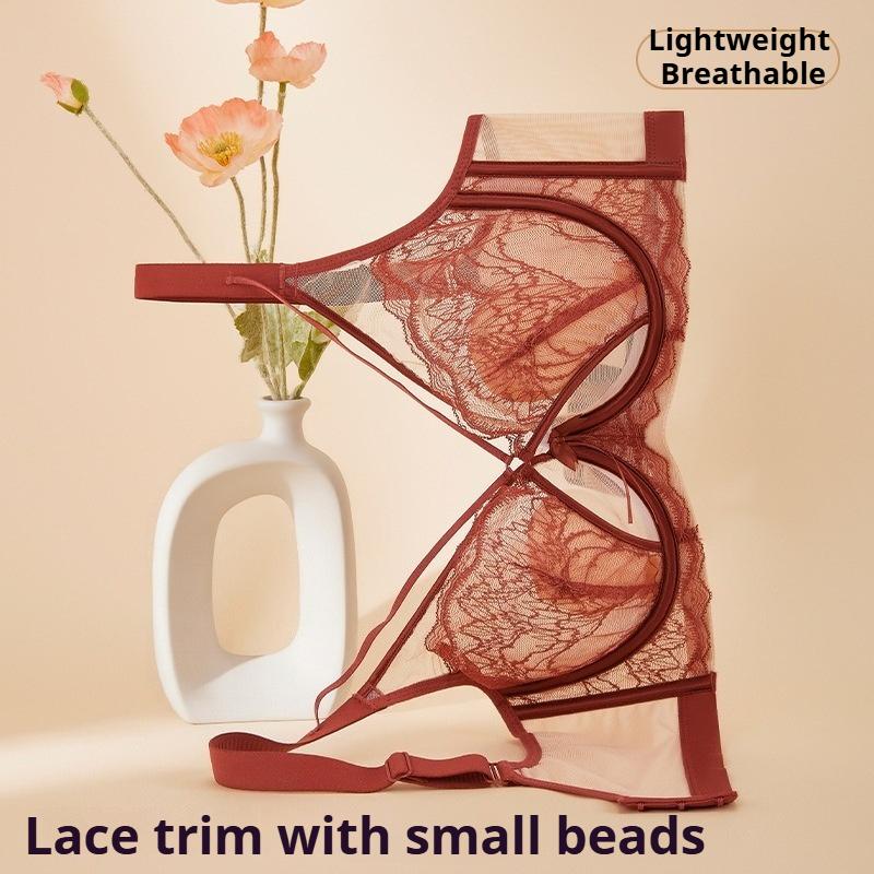 BH mit französischen Spitzen-Hasenohren, dünn, hebt und pusht, Kristall-Cup-BH, der große Brüste kleiner aussehen lässt