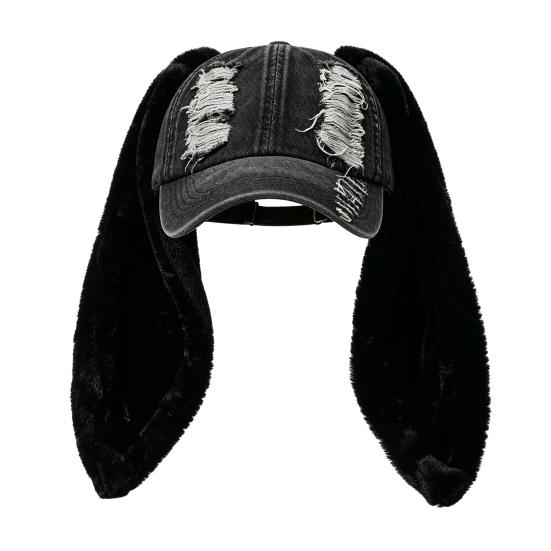 Gorra de Béisbol Punk con Orejas de Conejo de Peluche, Gorra con Visera Lavada y Desgastada para Invierno Suave, Larga Danza de Orejas de Conejo Fiesta Espectáculo Festivales Niñas