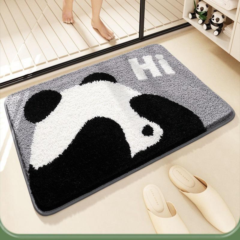 Cartoon Panda Bathroom Floor Mat, Toilet Door Absorbent Foot Mat, Household Bathroom Door Mat, Cashmere Dirt-resistant Carpet