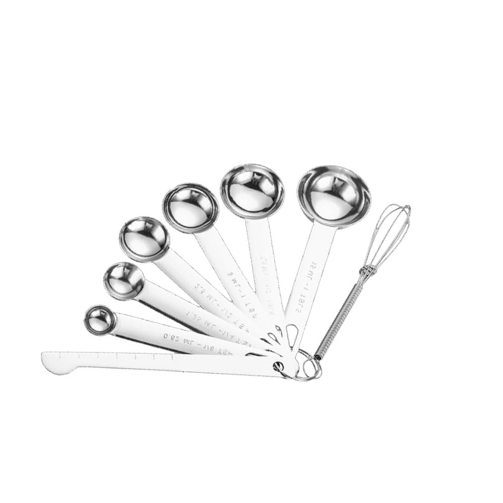 SYSPDM Measuring Spoons, 8-Piece Set, Stainless Steel, Easy To Clean, for Cooking & Baking, for Seasonings and Liquids, Family Pack (8-Piece Set)