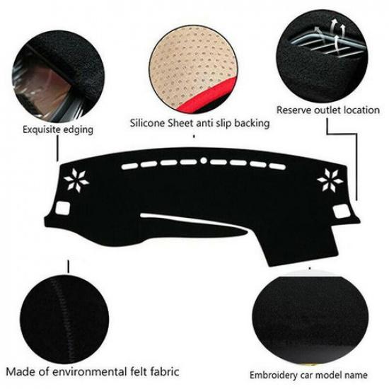 Car Dashboard Dash Mat Non-Slip Sun Cover Black For Toyota Highlander 2015-2019