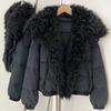 Europe, America, autumn and winter new real lamb wool collar short white duck down jacket fur jacket fashion thickened warm