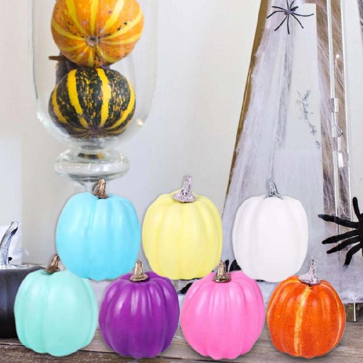 7pcs Foam Artificial Pumpkin Halloween Artificial Craft Colorful Pumpkin Garden Supply Desk Home Figures Decorations