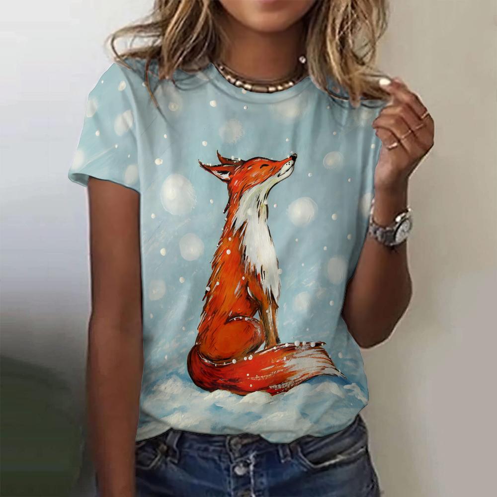 

Новая винтажная футболка с принтом лисы для женщин, топ больших размеров, женская трендовая одежда, модная рубашка с короткими рукавами, летняя футболка с круглым вырезом 8XL