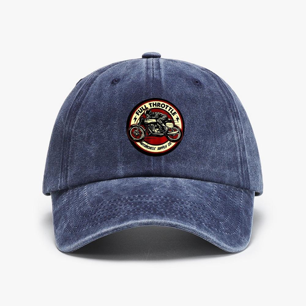 

Full Throttle Cafe Racer Rockabilly Baseball Cap fashion Vintage style Washed Soft top denim hat Casual adjustable Snapback hats Adjustable
