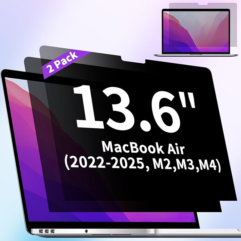 2-Pack Privacy Screen Protector for MacBook Air 13.6 Inch (2022-2025, M2, M3, M4) – Matte Laptop Privacy Screen Anti Blue Light Glare Filter for MacBook Air 13.6 Inch(202