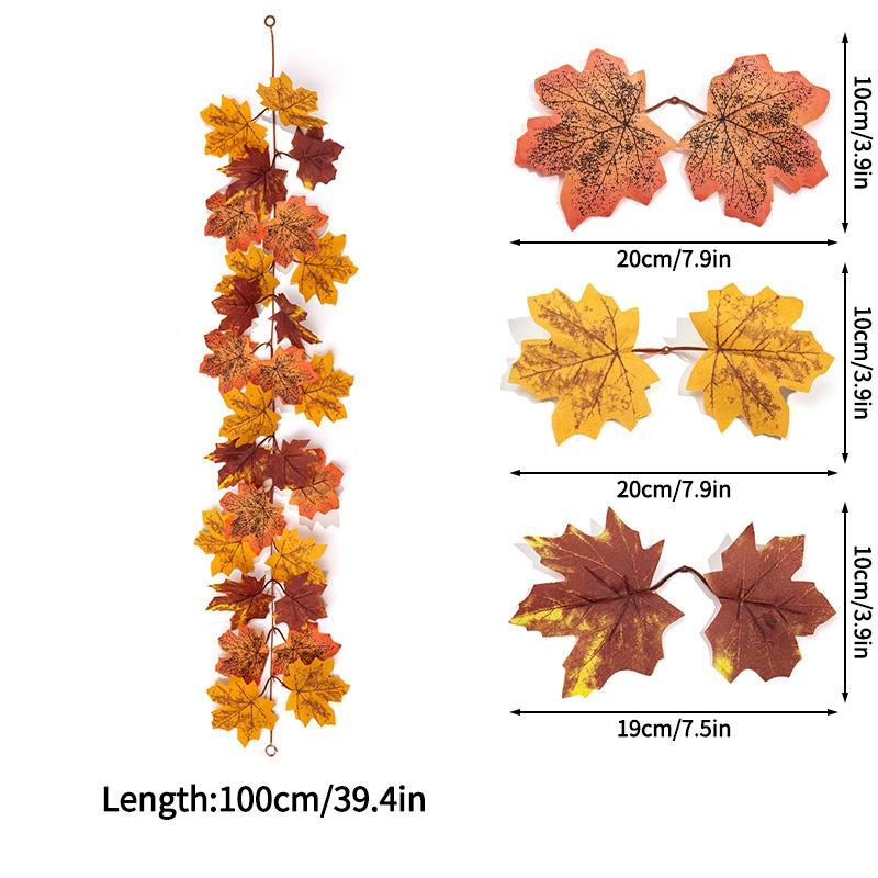 Artificial Maple Leaves Halloween Thanksgiving Decoration Autumn Fall Leaf Simulated Maple Leaf Garland Fallen Leaves Rattan